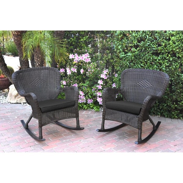 Jeco W00215-R-2-FS017 Windsor Espresso Resin Wicker Rocker Chair with Black Cushion, 2PK W00215-R_2-FS017 - main